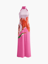Rückenfreies Neckholder-Kleid aus Satin mit Blumenmuster